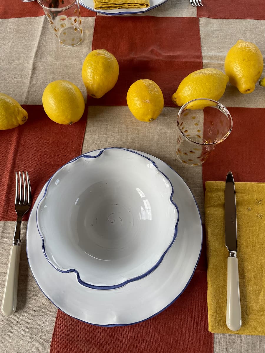 white petaled bowl with blue rim 19cm