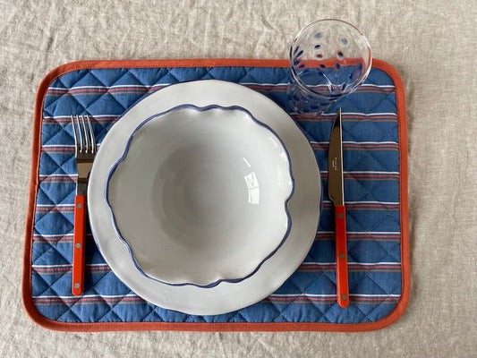 reversible quilted placemat blue-red stripes