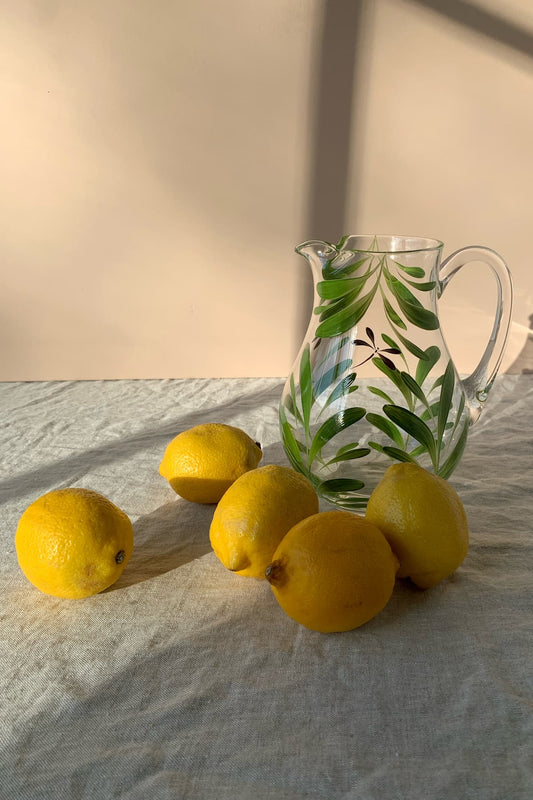 melides hand painted glass pitcher