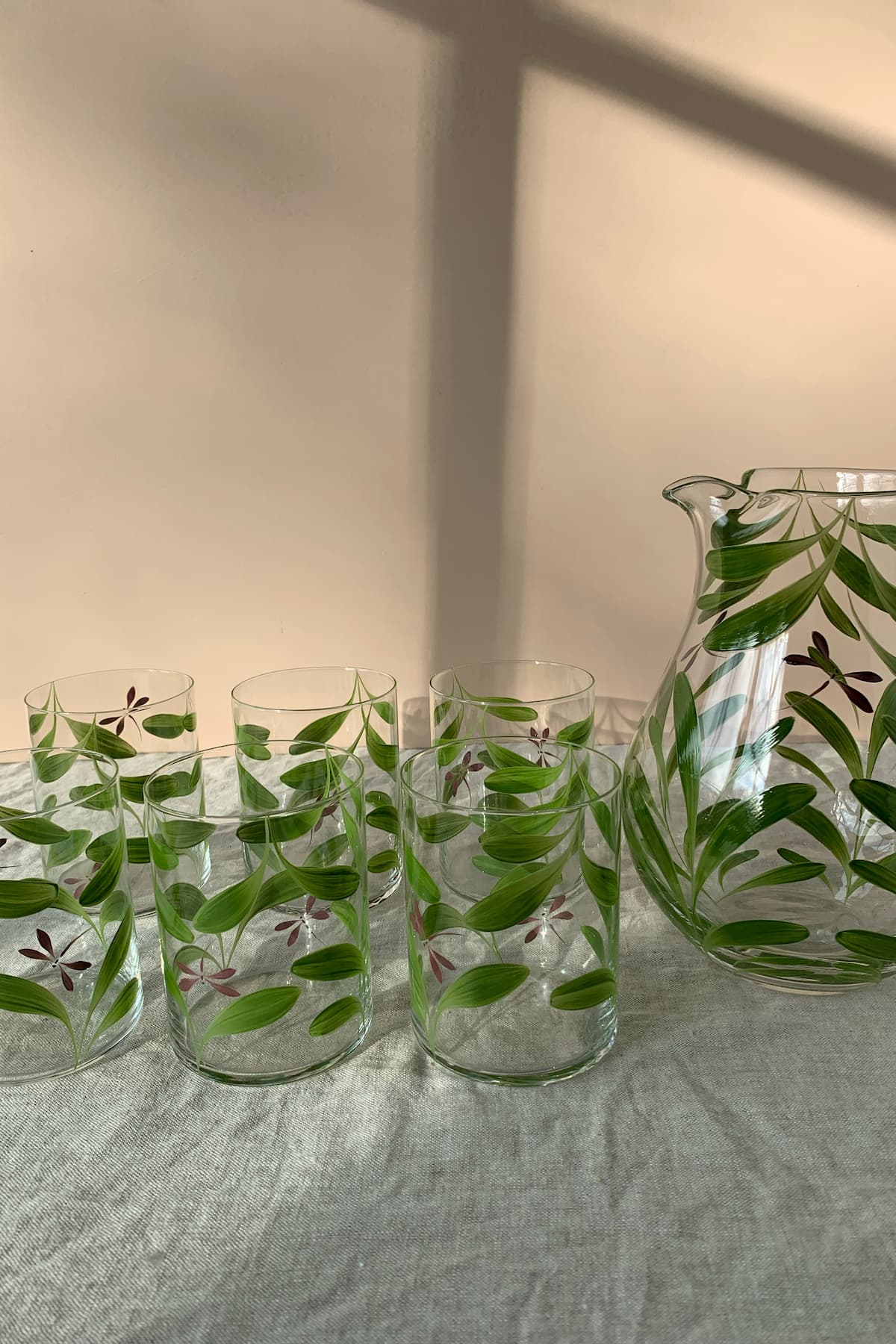 melides hand painted glass pitcher