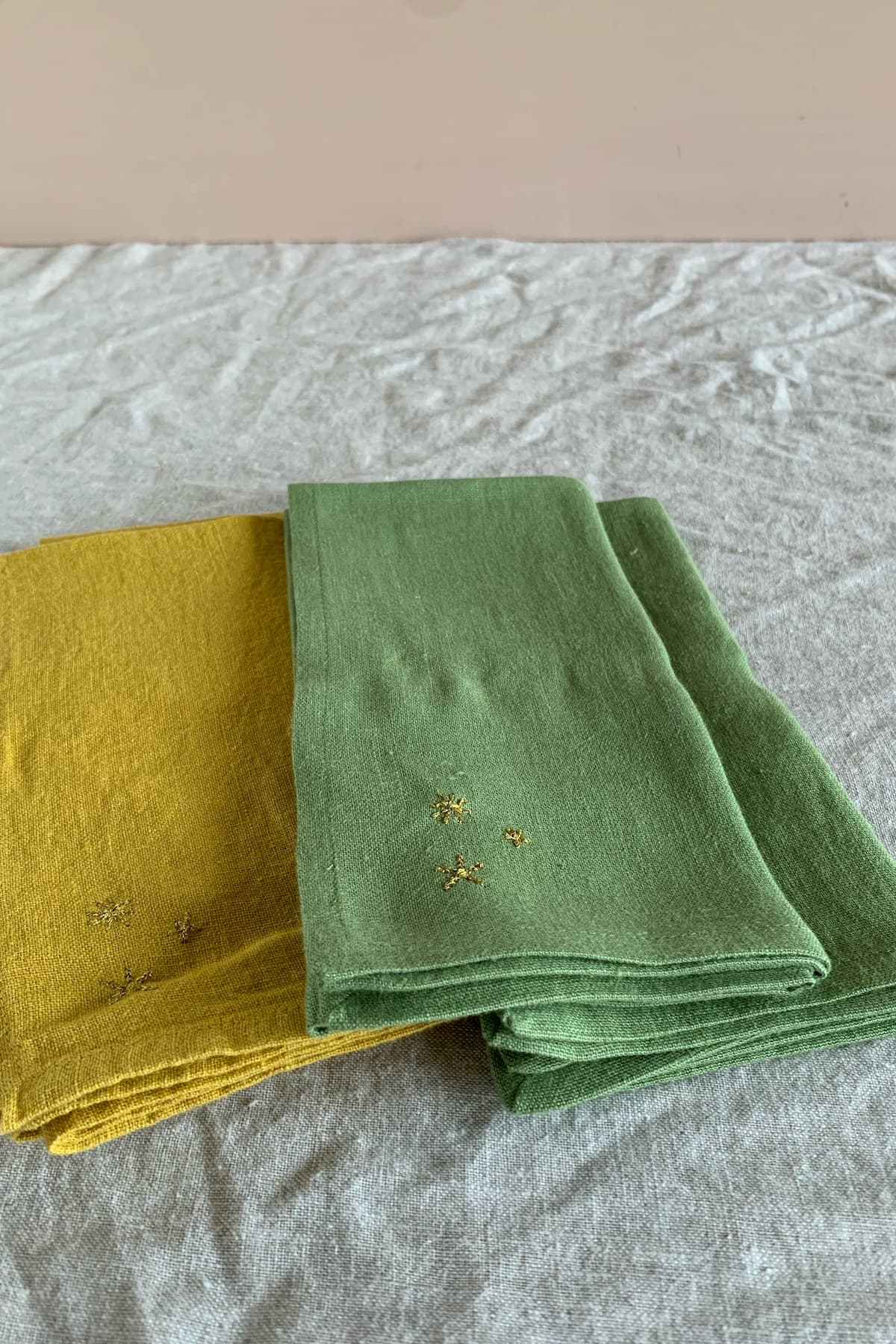 hand-embroidered linen napkin yellow set of 2