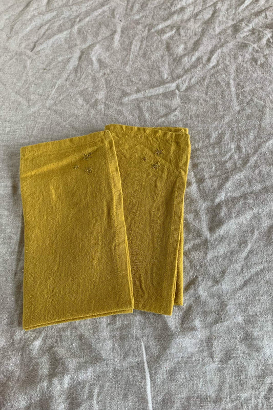 hand-embroidered linen napkin yellow set of 2