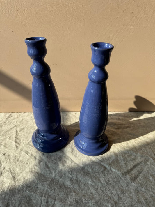 volutina pair of candle holders blue