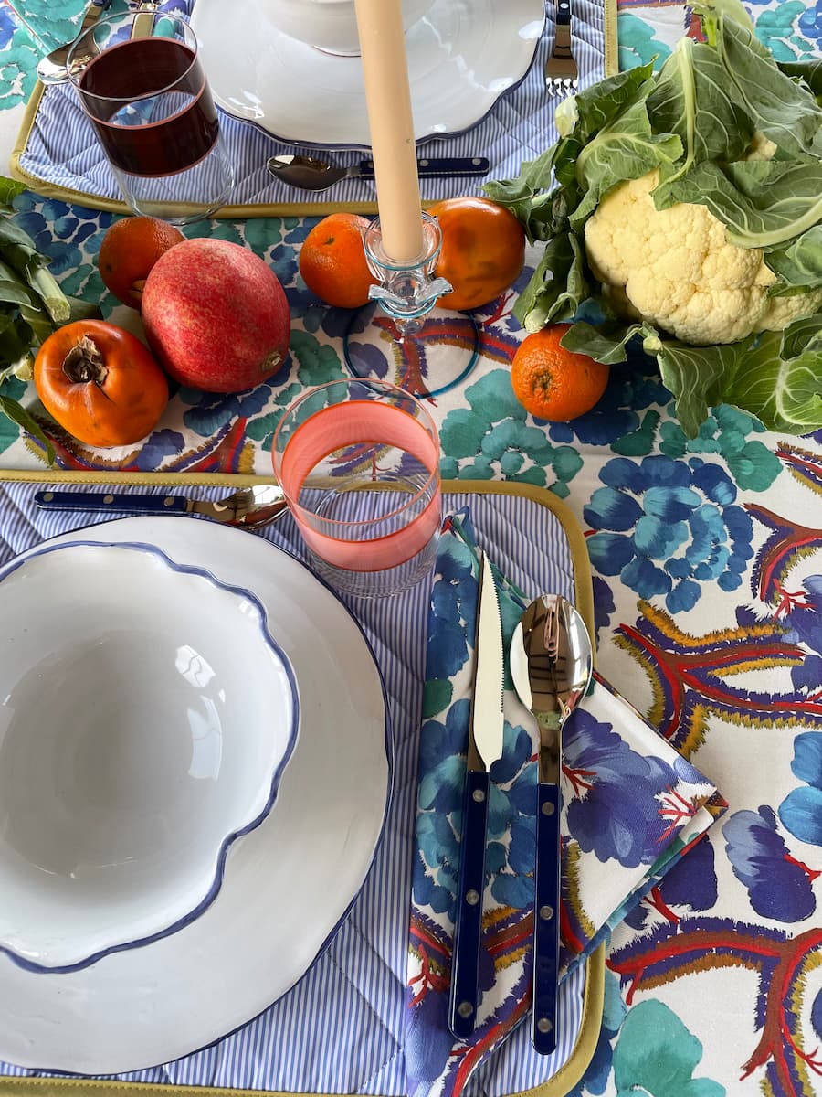 white petaled bowl with blue rim 19cm