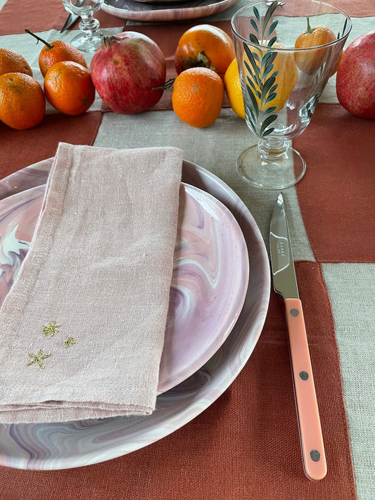 hand-embroidered linen napkin pink set of 2