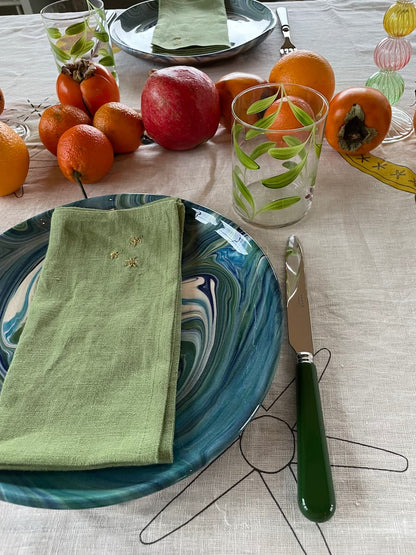 hand-embroidered linen napkin green set of 2