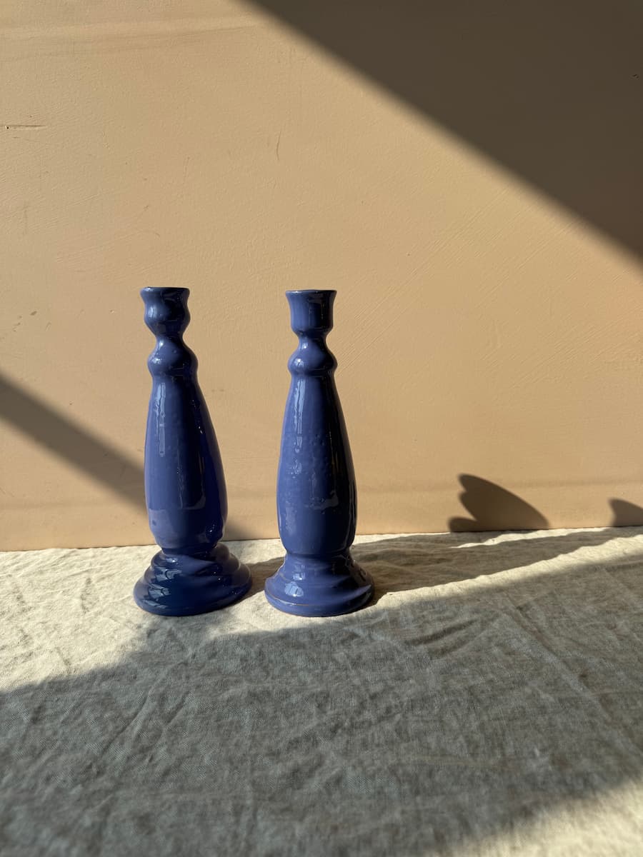 volutina pair of candle holders blue