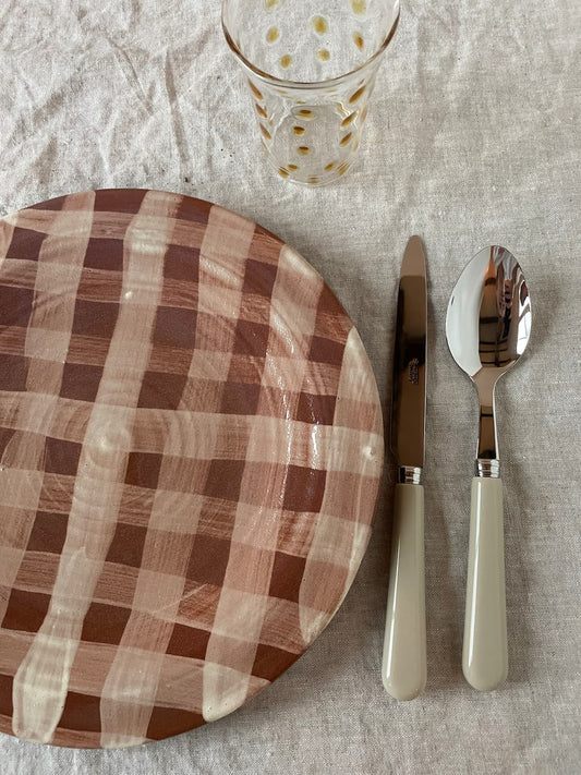 dinner plate brown checks 28cm