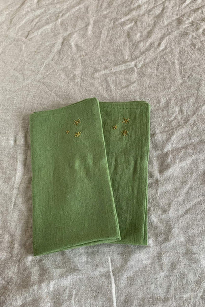 hand-embroidered linen napkin green set of 2