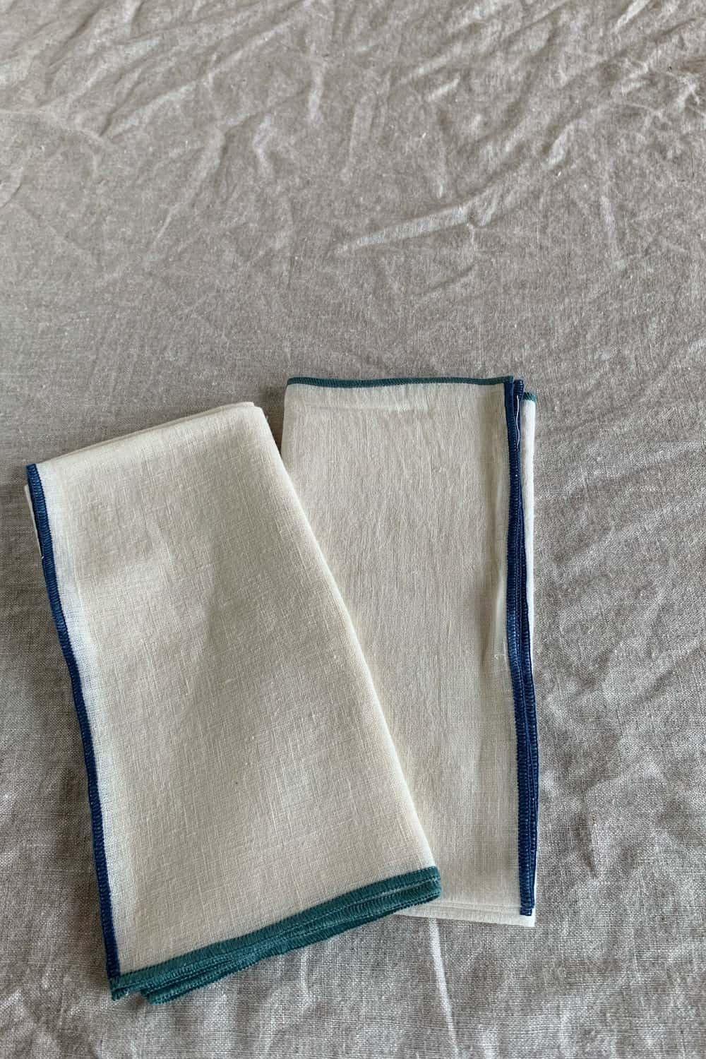 contrast edge linen napkins blue set of 2