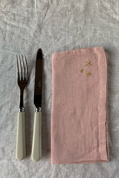 hand-embroidered linen napkin pink set of 2