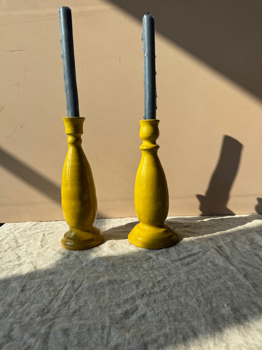 volutina pair of candle holders yellow