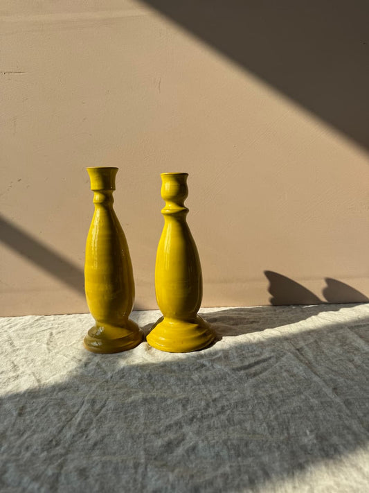 volutina pair of candle holders yellow